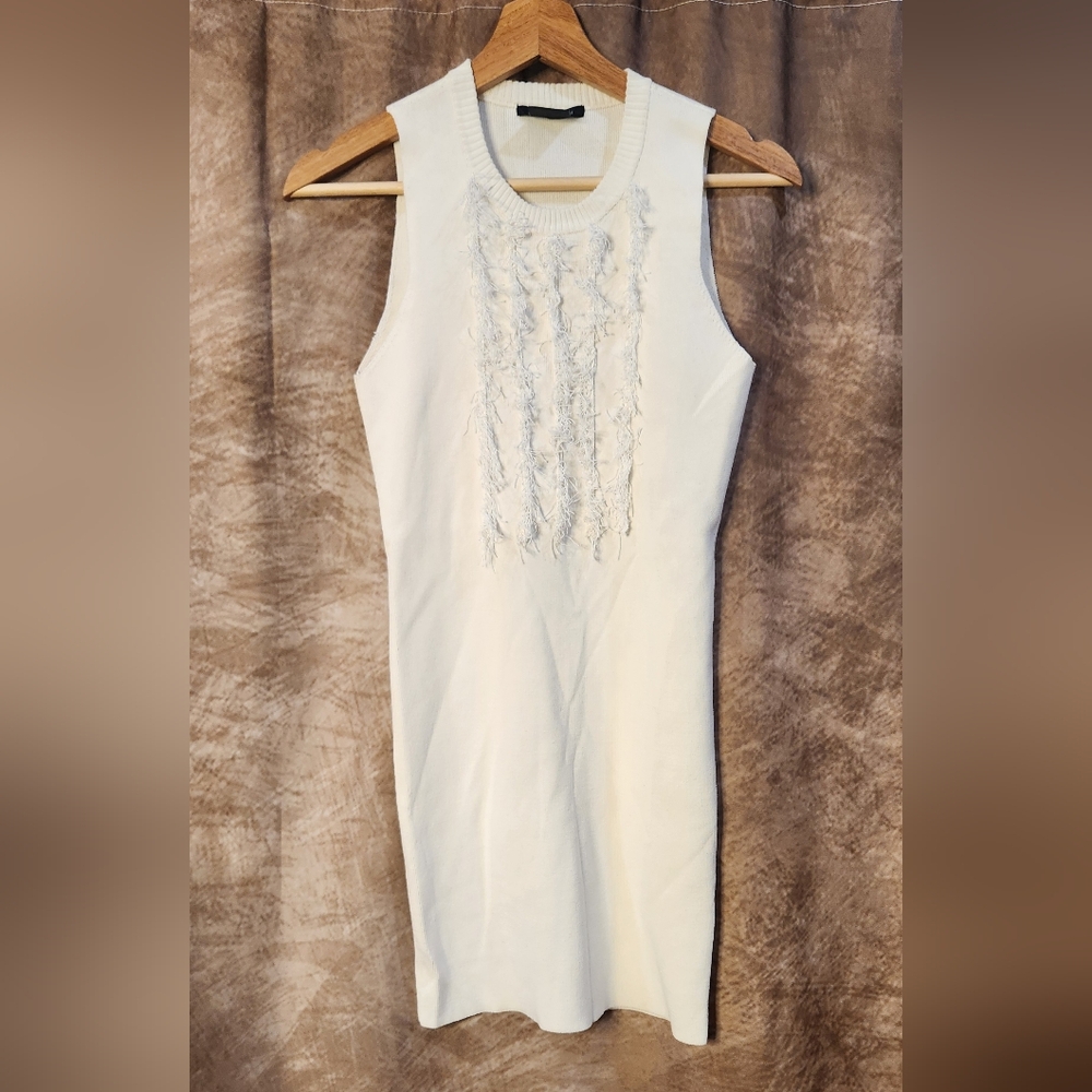 A|X ARMANI EXCHANGE  Sleeveless Knit Frayed Detail Bodycon Dress  – Size XS